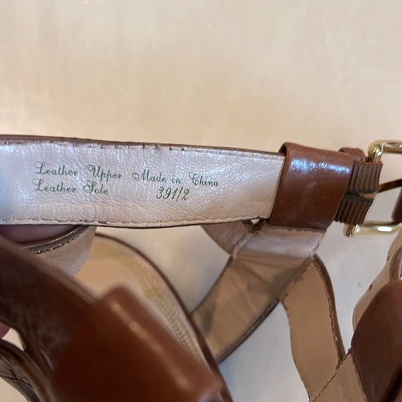 Ellie Tahari Brown Leather Peep Toe Sandals High Heels 9 1/2 - Picture 12 of 12